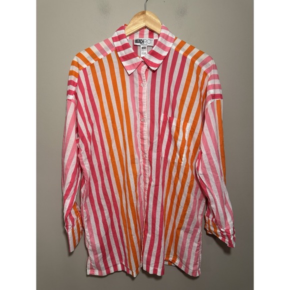 Beach Riot Alexa Sunset‎ Stripe Button Down Swim Cover-Up Shirt Large Petite - Picture 4 of 6